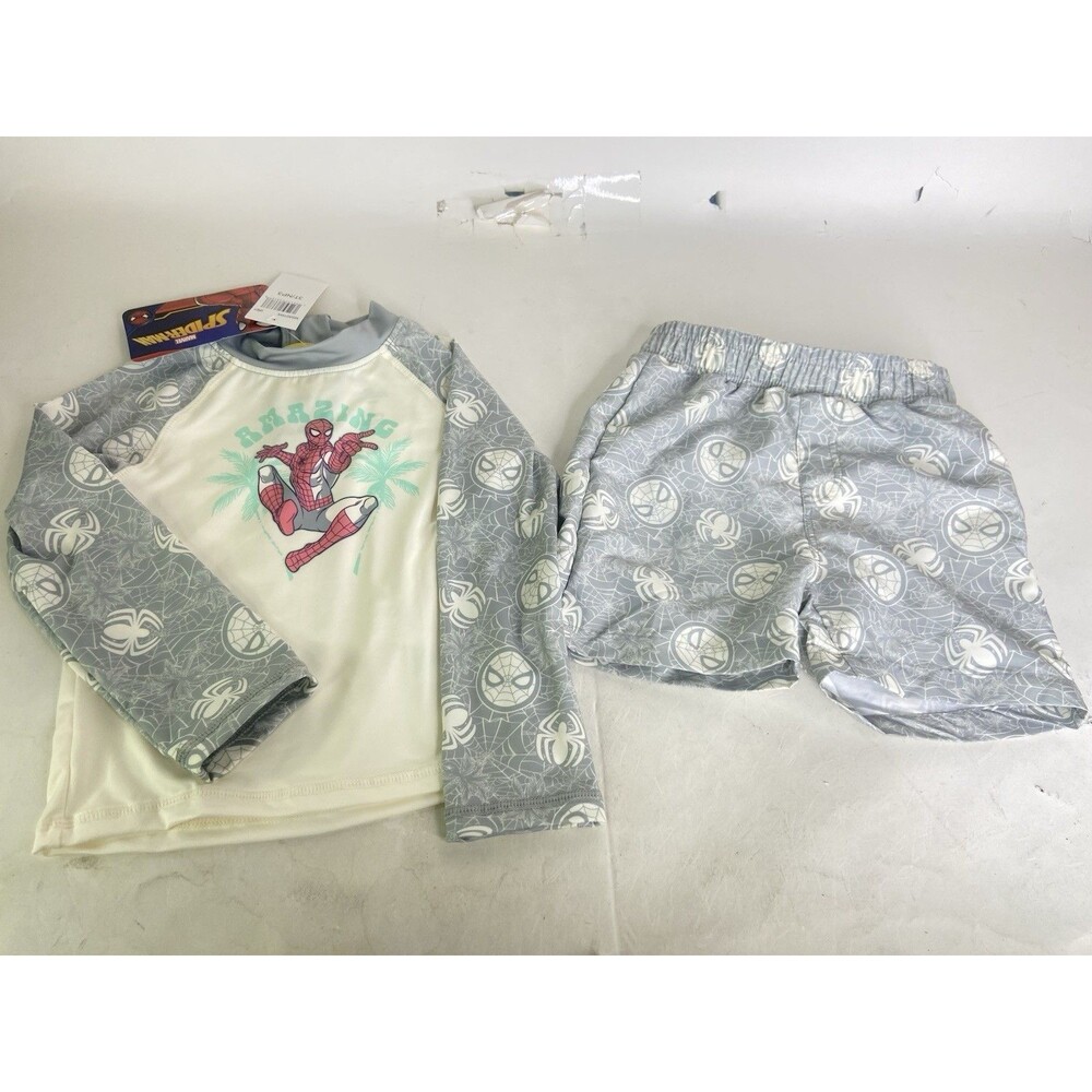 Marvel Spider-Man 2 Piece Long Sleeve Rashguard Swimwear Set Top Bottoms Boys 3T